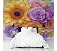 Dppyuxa Colorful Sunflower 3D Effect Wall Murals for Bedrooms Floral Gerbera Wallpaper Mural 300x210 cm Kids Living Room Home Decoration, Photo Paper Mural Non-Woven