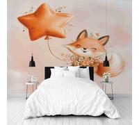Dppyuxa Cute Fox 3D Effect Wall Murals for Bedrooms Cartoon Star Wallpaper Mural 300x210 cm Kids Living Room Home Decoration, Photo Paper Mural Non-Woven