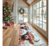 Dppyuxa Cute Highland Cattle Non Slip Runner Rug Washable Floral Spring Hallway Runner Carpet for Kitchen, Living Room Country Cow Anti-Slip Entryway Floor Mat 60x150cm