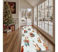 Dppyuxa Cute Rabbit Non Slip Runner Rug Washable Cartoon Fox Hallway Runner Carpet for Kitchen, Living Room Winter Bear Anti-Slip Entryway Rugs Floor Mat 60x150cm