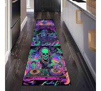 Dppyuxa Cyberpunk Skull Non Slip Kitchen Runner RugMusic Headphones Washable Rugs Hall Runners for Hallways, Living RoomNeon DJ Bedroom Corridor Carpet Mat 60x240cm