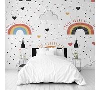 Dppyuxa Doodle Rainbow 3D Effect Wall Murals for Bedrooms Cute Cloud Wallpaper Mural 300x210 cm Kids Living Room Home Decoration, Photo Paper Mural Non-Woven