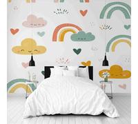 Dppyuxa Doodle Rainbow 3D Effect Wall Murals for Bedrooms Cute Cloud Wallpaper Mural 500x280 cm Kids Living Room Home Decoration, Photo Wallpaper Mural Non-Woven