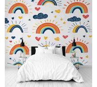 Dppyuxa Doodle Rainbow Mural Photo Wallpaper Cute Cloud Wall Murals for Living Room Bedrooms 200x140 cm Mural Wallpaper Backdrop Wall Interior Decor 3D Effect Murals Restaurant