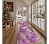 Dppyuxa Fantasy Butterfly Anti-Slip Hallway Runner MatFloral Flower Machine Washable Rug Runners for Kitchen Bedroom Corridor Non Slip Indoor Rugs Cute Starry Carpet 80x200 cm