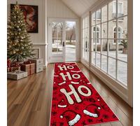 Dppyuxa Festive Christmas Non Slip Kitchen Runner RugCartoon HoHo Washable Rugs Hall Runners for Hallways, Living RoomModern Snowflake Bedroom Corridor Carpet Mat 60x240cm