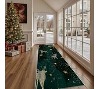Dppyuxa Festive Deer Non Slip Runner Rug Washable Starry Gold Hallway Runner Carpet for Kitchen, Living Room Nature Christmas Anti-Slip Entryway Rugs Floor Mat 60x150cm