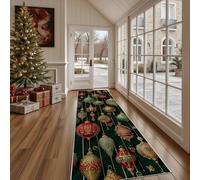 Dppyuxa Festive Ornament Non Slip Runner Rug Washable Traditional Christmas Hallway Runner Carpet for Kitchen, Living Room Baroque Baubles Anti-Slip Entryway Rugs Floor Mat 60x150cm