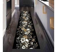 Dppyuxa Gothic Skull Rug Runners for Hallways Non Slip Floral Flower Washable Long Runner Rug Vintage Botanical Kitchen Bedroom Corridor Entryway Floor Mat 80x300cm