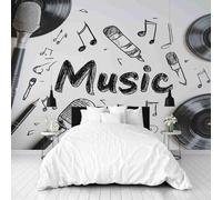 Dppyuxa Graffiti Music Mural Photo Wallpaper Doodle Microphone Wall Murals for Living Room Bedrooms 400x280 cm Mural Wallpaper Backdrop Wall Interior Decor 3D Effect Murals Restaurant Hallway