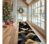 Dppyuxa Japanese Style Crane Non Slip Kitchen Runner RugAsian Clouds Washable Rugs Hall Runners for Hallways, Living RoomChinese Moon Bedroom Corridor Carpet Mat 60x240cm