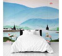Dppyuxa Landscape Lake 3D Effect Wall Murals for Bedrooms Floral Lotus Wallpaper Mural 500x280 cm Kids Living Room Home Decoration, Photo Wallpaper Mural Non-Woven