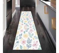 Dppyuxa Line Art Floral Rug Runners for Hallways Non Slip Colorful Flower Washable Long Runner Rug Sketch Leaves Kitchen Bedroom Corridor Entryway Floor Mat 60x120cm