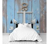 Dppyuxa Nautical Anchor 3D Effect Wall Murals for Bedrooms Rustic Wood Plank Wallpaper Mural 300x210 cm Kids Living Room Home Decoration, Photo Paper Mural Non-Woven