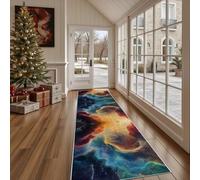 Dppyuxa Non Slip Kitchen Runner RugAbstract Galaxy Washable Rugs Hall Runners for Hallways, Living RoomColorful Space Bedroom Corridor Carpet Oil Painting Clouds Mat 60x240cm
