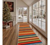 Dppyuxa Non Slip Kitchen Runner RugColorful Striped Washable Rugs Hall Runners for Hallways, Living RoomRetro Horizontal Line Bedroom Corridor Carpet Abstract Wave Line Mat 60x240cm
