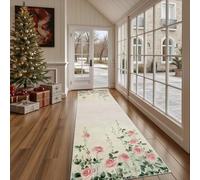 Dppyuxa Non Slip Kitchen Runner RugFloral Flower Washable Rugs Hall Runners for Hallways, Living RoomVintage Buds Bedroom Corridor Carpet Romance Love Petal Mat 60x240cm