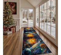 Dppyuxa Non Slip Kitchen Runner RugPainting Space Washable Rugs Hall Runners for Hallways, Living RoomAbstract Planet Bedroom Corridor Carpet Sci Fi Galaxy Mat 60x240cm