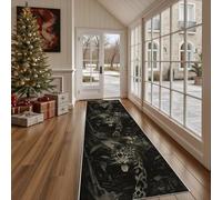 Dppyuxa Non Slip Kitchen Runner RugWildlife Leopard Washable Rugs Hall Runners for Hallways, Living RoomJungle Cat Bedroom Corridor Carpet Forest Leaves Mat 60x240cm