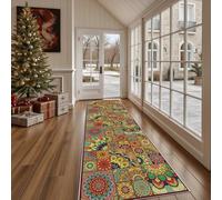 Dppyuxa Non Slip Runner Rug Washable Bohemian Mandala Hallway Runner Carpet for Kitchen, Living Room Floral Patchwork Anti-Slip Entryway Rugs Colorful Flower Floor Mat 60x150cm