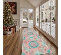 Dppyuxa Non Slip Runner Rug Washable Mandala Floral Hallway Runner Carpet for Kitchen, Living Room Hazy Geometric Anti-Slip Entryway Rugs Abstract Flower Floor Mat 60x150cm