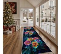 Dppyuxa Non Slip Washable Runner Colorful Flower Hallway Rug for Kitchen Bedroom Rainbow Design Petal Carpet Runners Indoor Floral Rainbow Entryway Floor Mat 80x240 cm