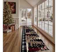 Dppyuxa Non Slip Washable Runner Rustic Bear Hallway Rug for Kitchen Bedroom Woodland Pine Tree Carpet Runners Indoor Plaid Forest Entryway Floor Mat 80x240 cm