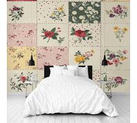 Dppyuxa Patchwork Floral 3D Effect Wall Murals for Bedrooms Vintage Botanical Wallpaper Mural 300x210 cm Kids Living Room Home Decoration, Photo Paper Mural Non-Woven
