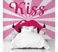 Dppyuxa Pop Art Kiss Mural Photo Wallpaper Retro Lips Wall Murals for Living Room Bedrooms 200x140 cm Mural Wallpaper Backdrop Wall Interior Decor 3D Effect Murals Restaurant Hallway