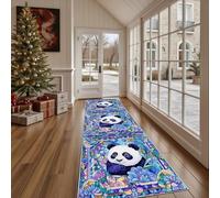 Dppyuxa Rug Runners for Hallways Non Slip Animals Panda Washable Long Runner Rug Art Stained Glass Kitchen Bedroom Corridor Cartoon Flower Entryway Floor Mat 80x300cm