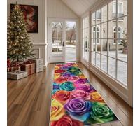 Dppyuxa Rug Runners for Hallways Non Slip Colorful Rose Washable Long Runner Rug Floral Flower Kitchen Bedroom Corridor Entryway Rugs Rainbow Design Petal Floor Mat 60x120cm