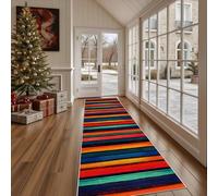 Dppyuxa Rug Runners for Hallways Non Slip Colorful Striped Washable Long Runner Rug Modern Wave Line Kitchen Bedroom Corridor Entryway Rugs Abstract Horizontal Line Floor Mat 60x120cm