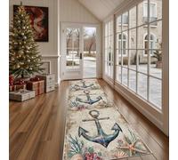 Dppyuxa Rug Runners for Hallways Non Slip Nautical Anchor Washable Long Runner Rug Vintage Starfish Kitchen Bedroom Corridor Entryway Rugs Coastal Coral Floor Mat 60x120cm
