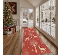 Dppyuxa Rustic Deer Non Slip Kitchen Runner RugWoodland Tree Washable Rugs Hall Runners for Hallways, Living RoomTraditional Nature Bedroom Corridor Carpet Mat 60x240cm