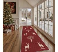 Dppyuxa Rustic Deer Non Slip Runner Rug Washable Woodland Tree Hallway Runner Carpet for Kitchen, Living Room Traditional Nature Anti-Slip Entryway Rugs Floor Mat 60x150cm