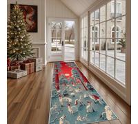 Dppyuxa Stylized Fox Rug Runners for Hallways Non Slip Winter Rabbit Washable Long Runner Rug Christmas Forest Kitchen Bedroom Corridor Entryway Rugs Floor Mat 60x120cm