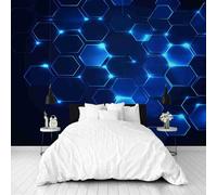 Dppyuxa Tech Inspired Hexagon Shapes Mural Wallpaper Electric Blue Wall Mural 250x175 cm Art Prin Non-Woven Wall Murals Eco-Friendly Photo Wallpaper for Living Room Bedrooms Kitchen Home Decoration