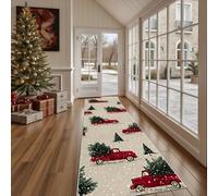 Dppyuxa Traditional Christmas Pickup Non Slip Kitchen Runner RugFestive Pine Tree Washable Rugs Hall Runners for Hallways, Living RoomSnowy Village Bedroom Corridor Carpet Mat 60x240cm