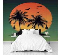 Dppyuxa Tropical Palm Tree 3D Effect Wall Murals for Bedrooms Retro Sunrise Wallpaper Mural 300x210 cm Kids Living Room Home Decoration, Photo Paper Mural Non-Woven