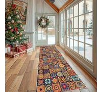 Dppyuxa Washable Runner Rug Moroccan Ceramic Tile Non Slip Hallway Kitchen Carpet Runner Mat for Floor Bohemian Patchwork Rugs Indoor Anti-Slip Aztec Geometric Rug Entryway 60x210 cm