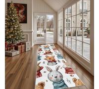 Dppyuxa Woodland Animal Non Slip Washable Runner Cartoon Fox Hallway Rug for Kitchen Bedroom Hand Drawn Bear Carpet Runners Indoor Entryway Floor Mat 80x240 cm
