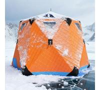 DPQYJPP Fishing tent, pop-up ice fishing tent, 420d portable ice fishing shelter, hexagon ice huts, windproof and warm, with stove jack,for 3-10 persons,includes anchors,ropes & carry bag Brown