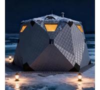 DPQYJPP Ice fishing shelter, 3-10 person insulated ice fishing tent, pop up portable ice shanty thermal hub, ice fishing shelter with stove jack floor, with carrying bag Grey