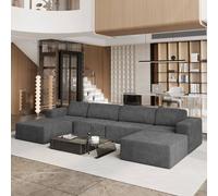 Dprodo Corduroy Modular Sofa, 404CM U Shape Couch, 25V9 in Grey Dprodo Grey