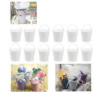Dproptel 12 Pack All-in-1 Mini Metal Bucket Candy Favours Box Pail Wedding Party Gift/Serving Bucket, Chip Bucket, Condiment Packet Holder, Ash Tray Bucket - White