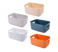 Dproptel 5 Packs Plastic Storage Baskets with Handle - Rectangular Organiser Storage Basket Storage Boxes for Kitchen, Cupboard, Office, School and Home (Multicolors)