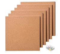 Dproptel 6Pack Square Cork Board 12"x12" - 1/2" Thick Bulletin Boards With Push Pins, Self Adhesive Natural Cork Tiles for Pictures, Photos, Drawing (12 * 12inch)