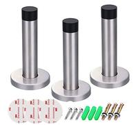 Dproptel Adhesive Mounted Door Stop Chrome Silver Heavy Duty Doorstop Stainless Steel Door Stopper with Bumper Rubber Buffer - 3 Pack (8cm)