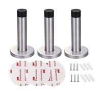 Dproptel Adhesive Mounted Door Stop Chrome Silver Heavy Duty Doorstop Stainless Steel Door Stopper with Bumper Rubber Buffer - 3 Pack (9.5cm)