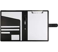 Dproptel PU Leather A4 Clipboard Business Portfolio Padfolio File Folder Interview Resume Document Storage Organizer with Writing Pad Card Holder for Meeting and Interviews (Black)